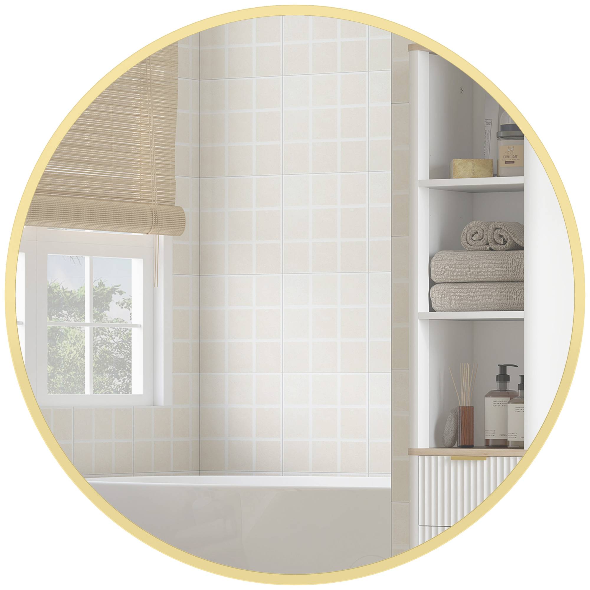 Sans Marque - Miroir mural rond Ø61 cm cadre alliage aluminium salle bain chambre salon couloir doré - Image 1