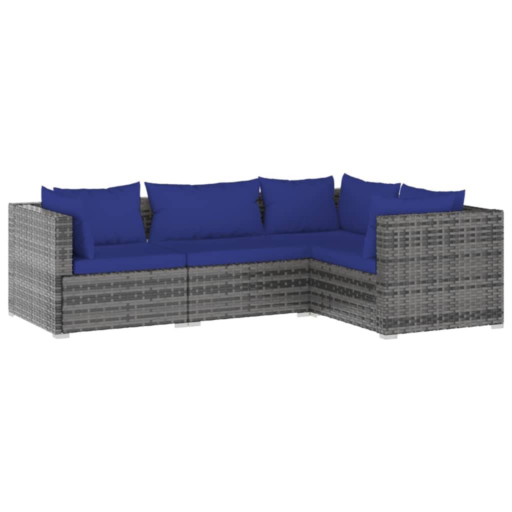 Helloshop26 - Salon de jardin meuble d'extérieur ensemble de mobilier 4 pièces avec coussins résine tressée gris - Image 1