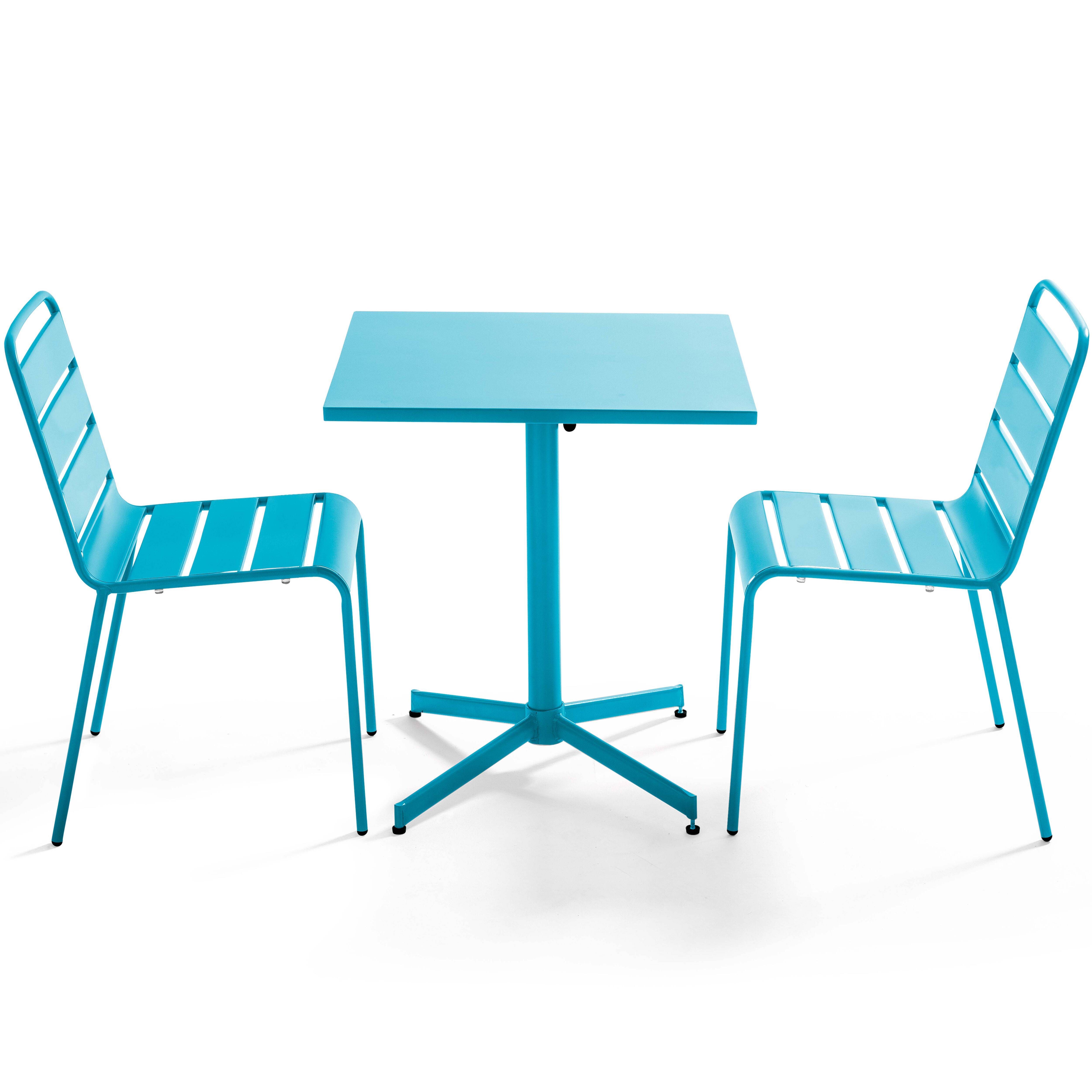 Oviala - Ensemble table de jardin carrée et 2 chaises métal turquoise Palavas - Oviala - Image 1