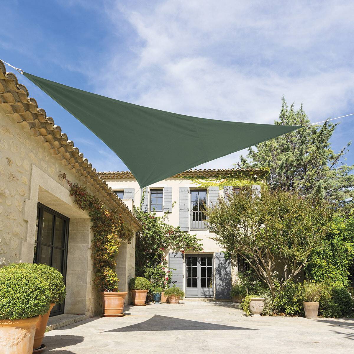 Hesperide - Voile d ombrage triangulaire "Shae" vert olive 3x3x3m en polyester Hespéride - Image 4