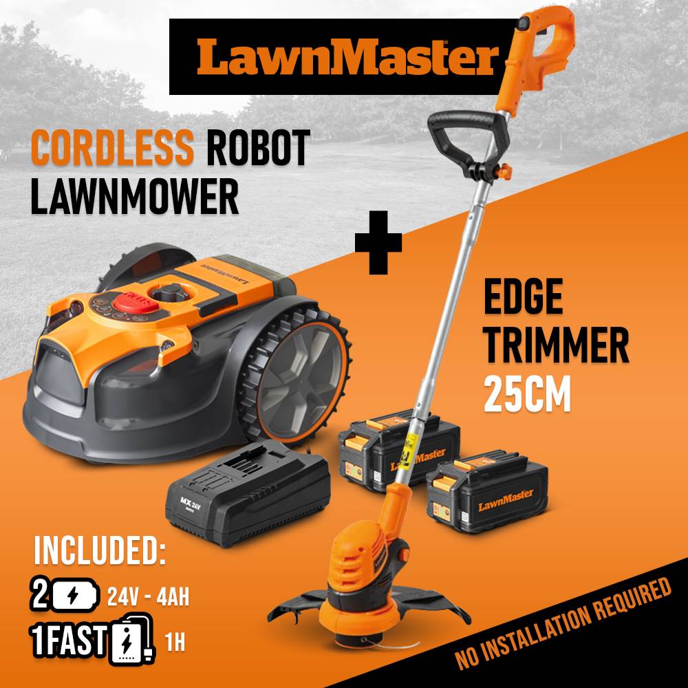 Lawnmaster - Robot tondeuse autonome 24V sans fil périmétrique - Le robot le plus simple du marché + Coupe bordures 24v et 2 batteries. - Image 2