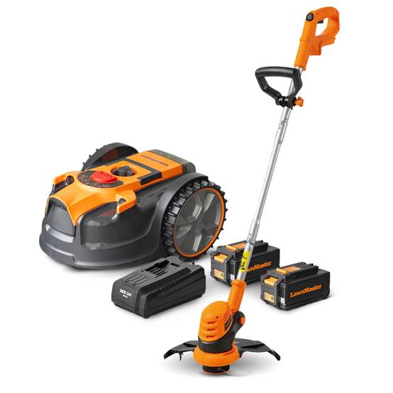 Lawnmaster - Robot tondeuse autonome 24V sans fil périmétrique - Le robot le plus simple du marché + Coupe bordures 24v et 2 batteries. - Image 1