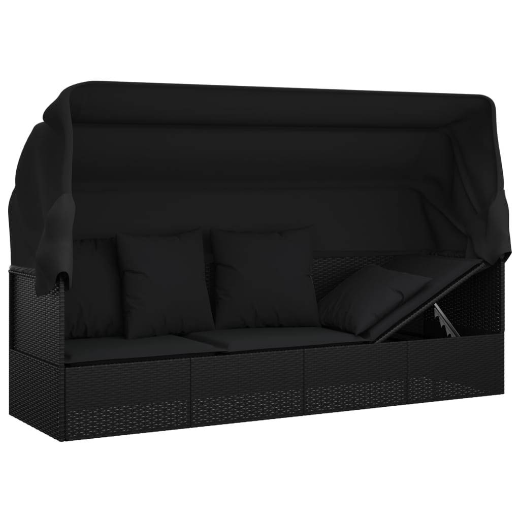 Helloshop26 - Lit de salon d'extérieur toit et coussins 203 x 58 x 56 cm résine tressée noir - Image 6