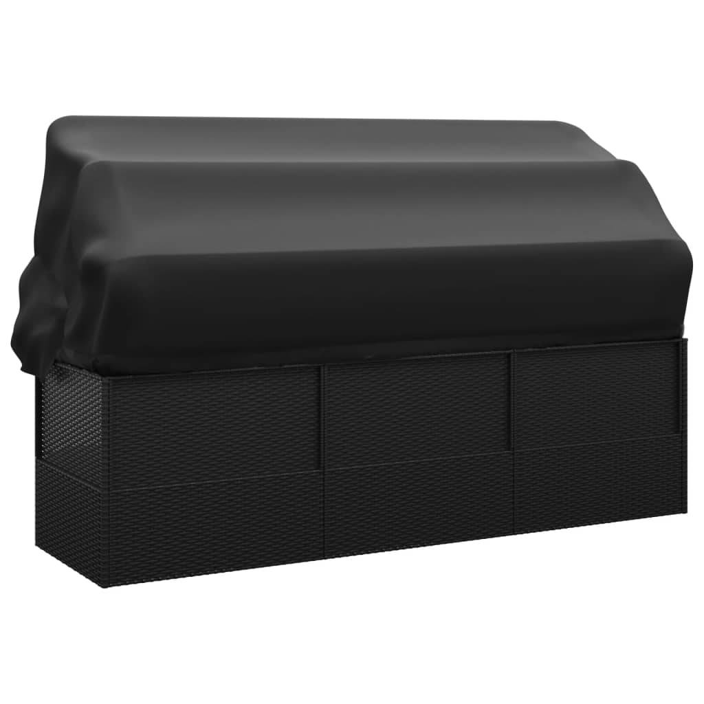 Helloshop26 - Lit de salon d'extérieur toit et coussins 203 x 58 x 56 cm résine tressée noir - Image 4