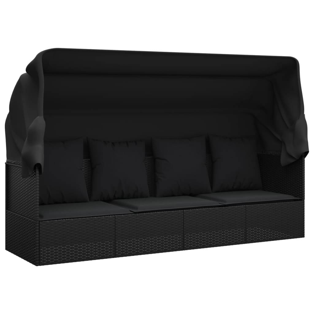 Helloshop26 - Lit de salon d'extérieur toit et coussins 203 x 58 x 56 cm résine tressée noir - Image 1