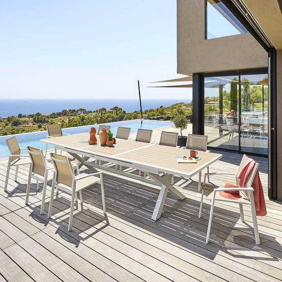 Hesperide - Table de jardin extensible "Axiome" en aluminium lin & argile traité époxy 12 places Hespéride - Image 1