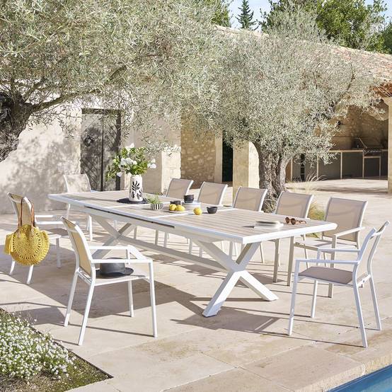 Hesperide - Table de jardin extensible "Axiome" en aluminium lin & argile traité époxy 12 places Hespéride - Image 3