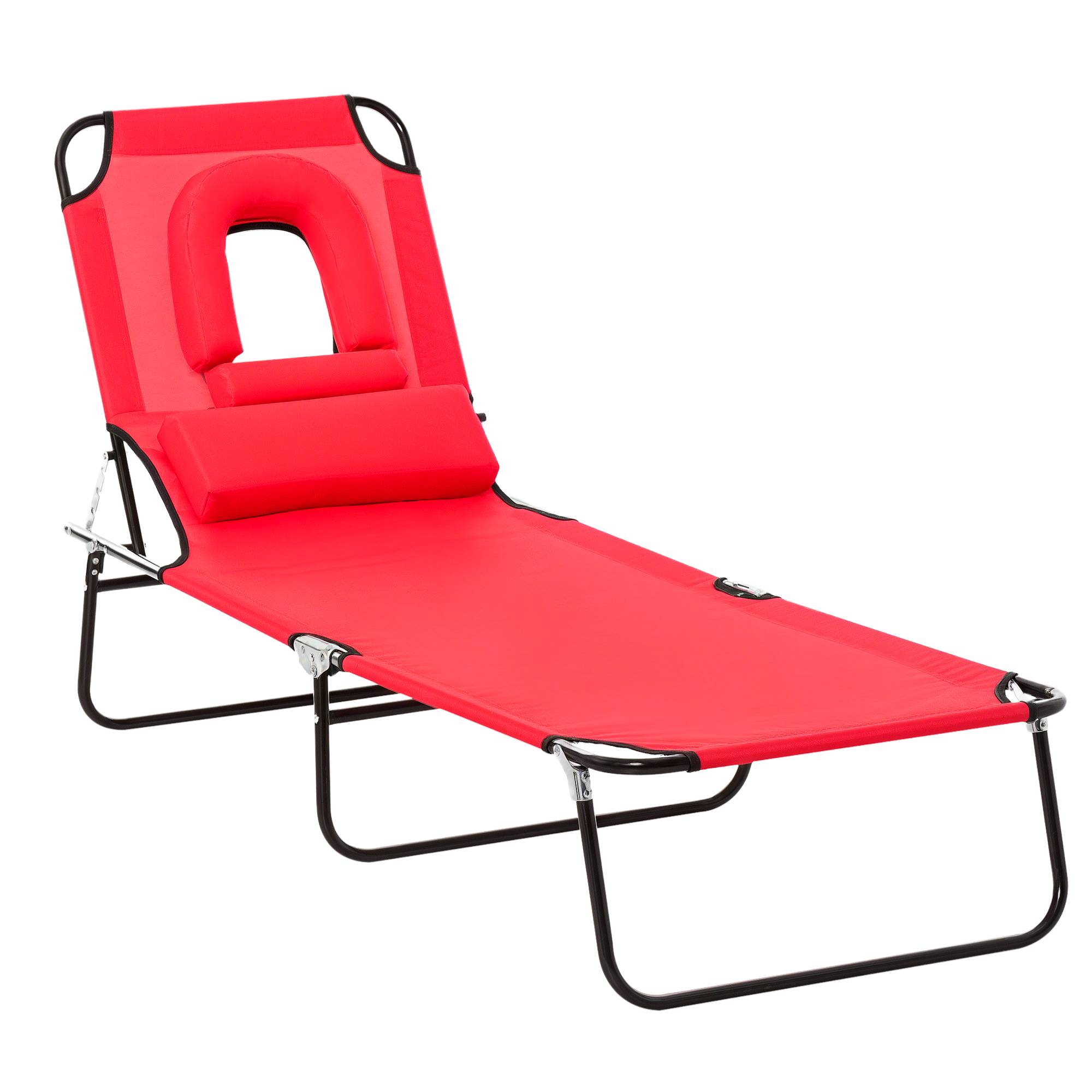 Sans Marque - Bain de Soleil Pliable transat inclinable 4 Positions Chaise Longue 3 Coussins fournis Rouge - Image 1