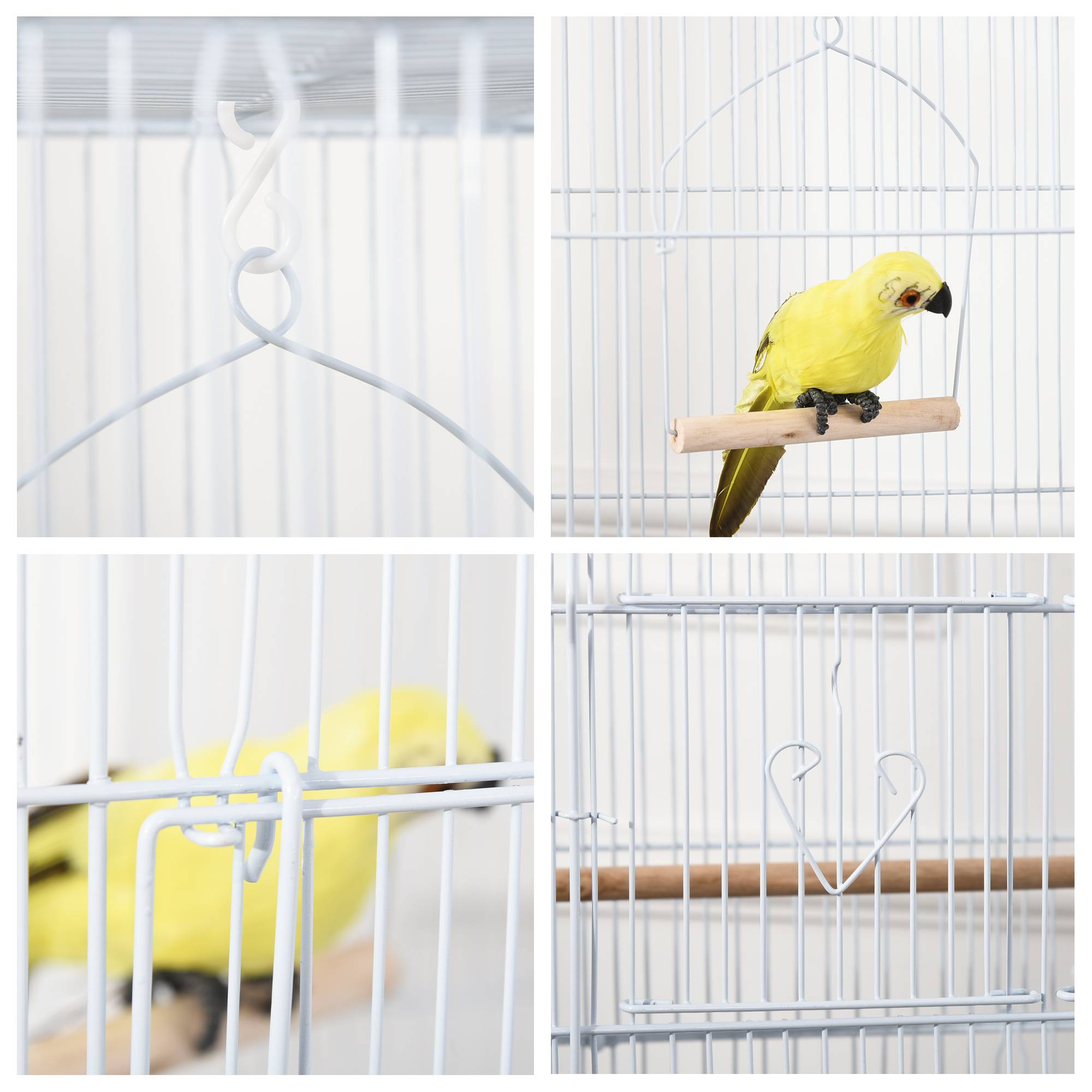 Pawhut - Cage à oiseaux volière avec mangeoires perchoirs plateau amovible 2 portes dim. 46,5L x 35,5l x 92H cm métal blanc - Image 9