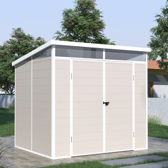 Abri de jardin résine 4,10m² beige toit monopente avec plancher Jôbu - Image 1