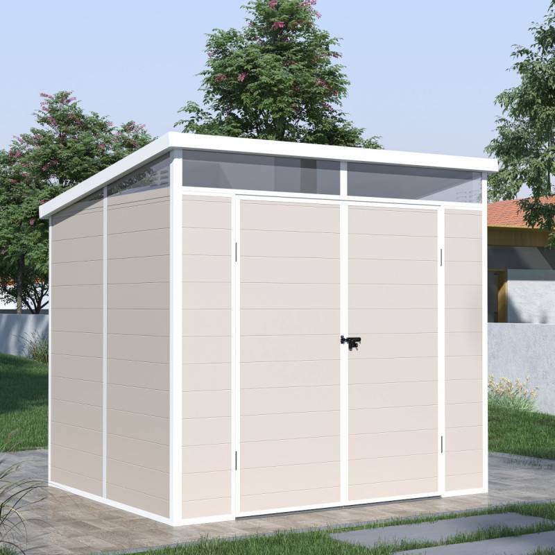 Abri de jardin résine 4,10m² beige toit monopente avec plancher Jôbu - Image 1