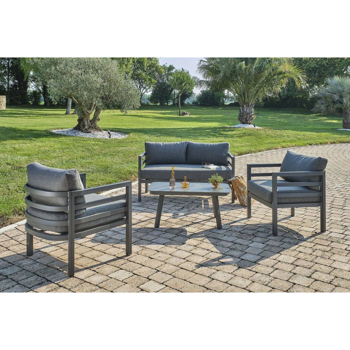 Dcb Garden - Salon de Jardin 4 Places "Lisbonne" 132cm Gris Anthracite - Image 5