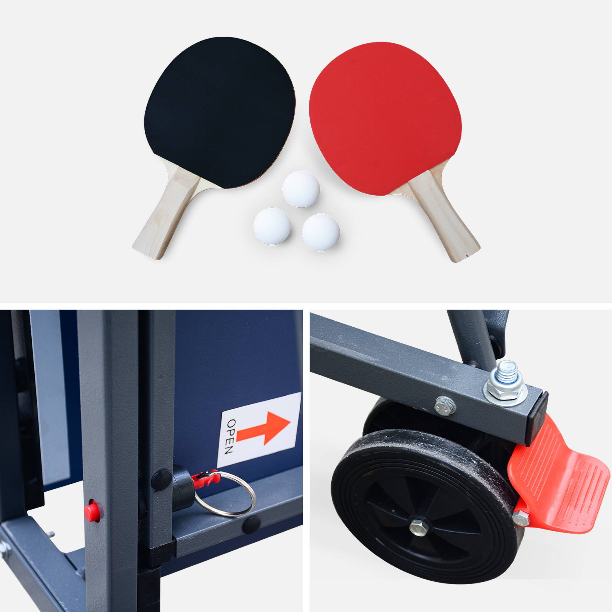 Mini table de ping pong pliable 150x75cm indoor, avec 2 raquettes et 3 balles bleu - Sweeek