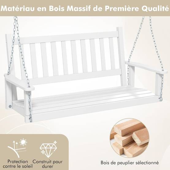 Balançoire de Porche Suspendue pour 3 Personnes,Banc Suspendu, Charge 360KG(Blanc,3 Places) - Image 4