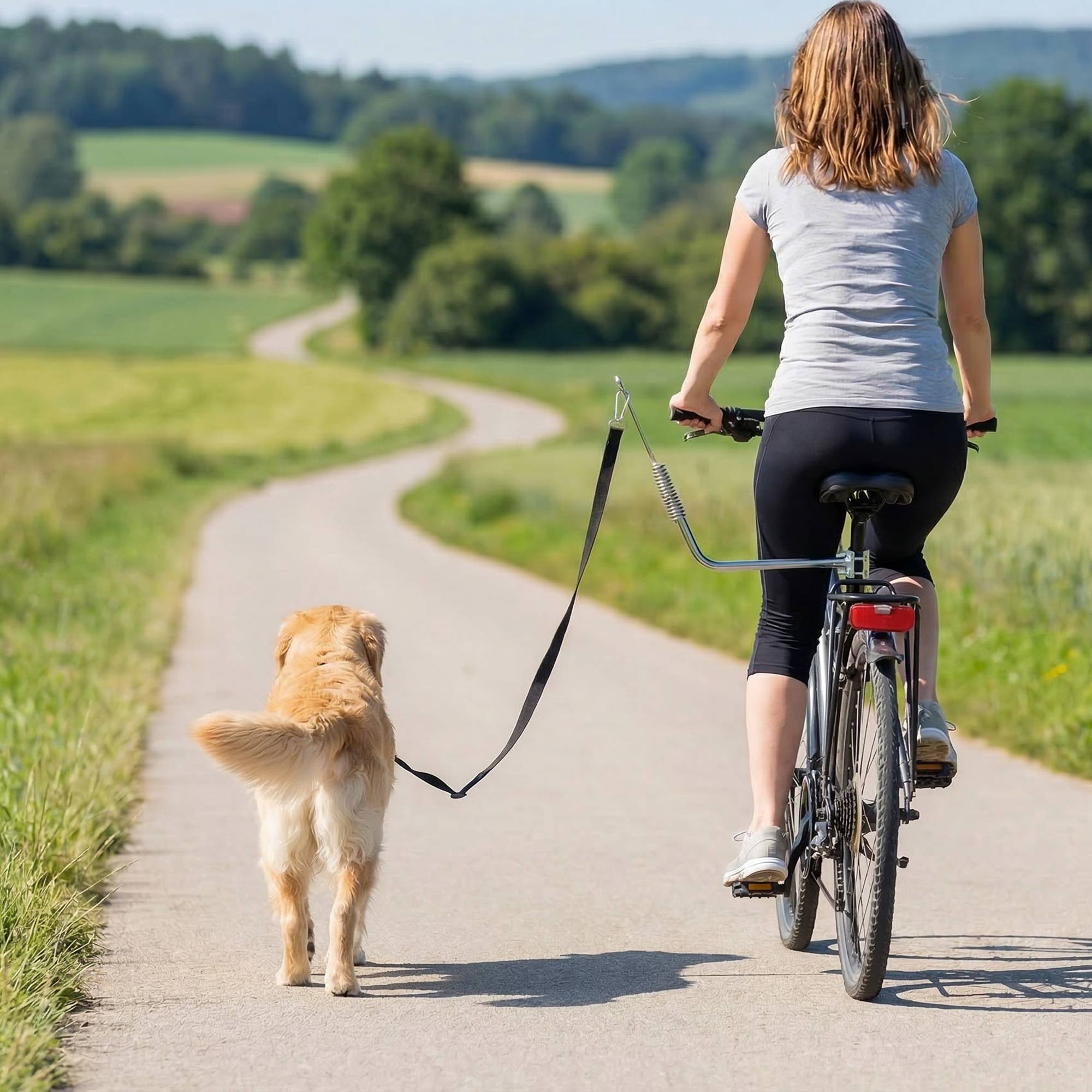 Sans Marque - Laisse vélo chien 180 cm inox fixation rapide ressort amortisseur sangle ajustable argent - Image 3