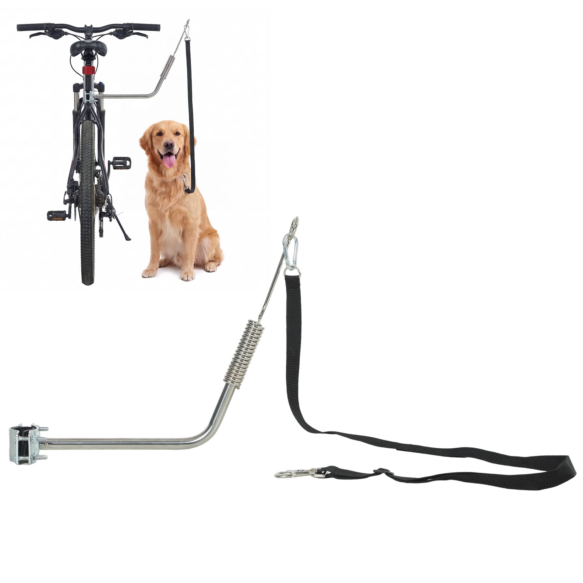 Sans Marque - Laisse vélo chien 180 cm inox fixation rapide ressort amortisseur sangle ajustable argent - Image 1