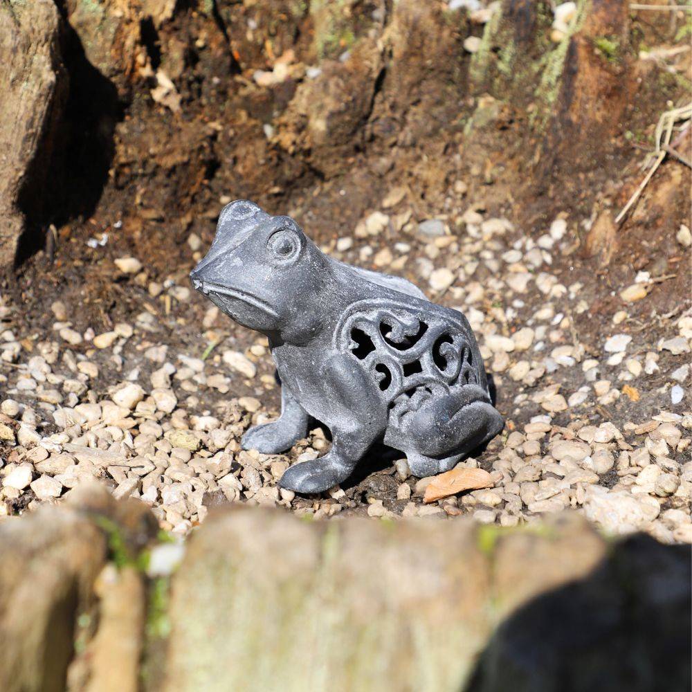 Grenouille en fonte noire 13 x 11 cm Chemin de campagne - Image 2