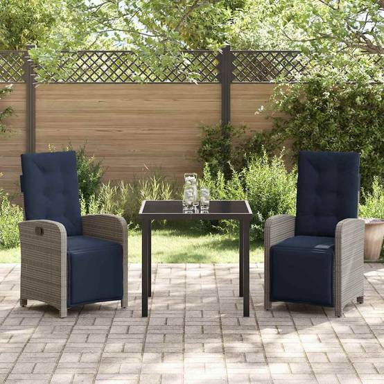Ensemble de salle à manger pour jardin 3 pcs | Mobilier d'extérieur Gris polyrotin Maison Chic - Image 4