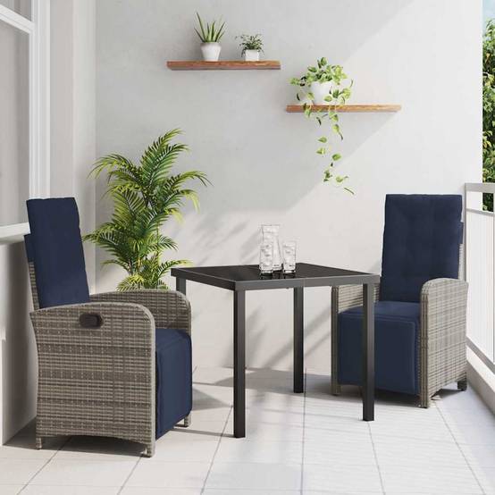 Ensemble de salle à manger pour jardin 3 pcs | Mobilier d'extérieur Gris polyrotin Maison Chic - Image 2