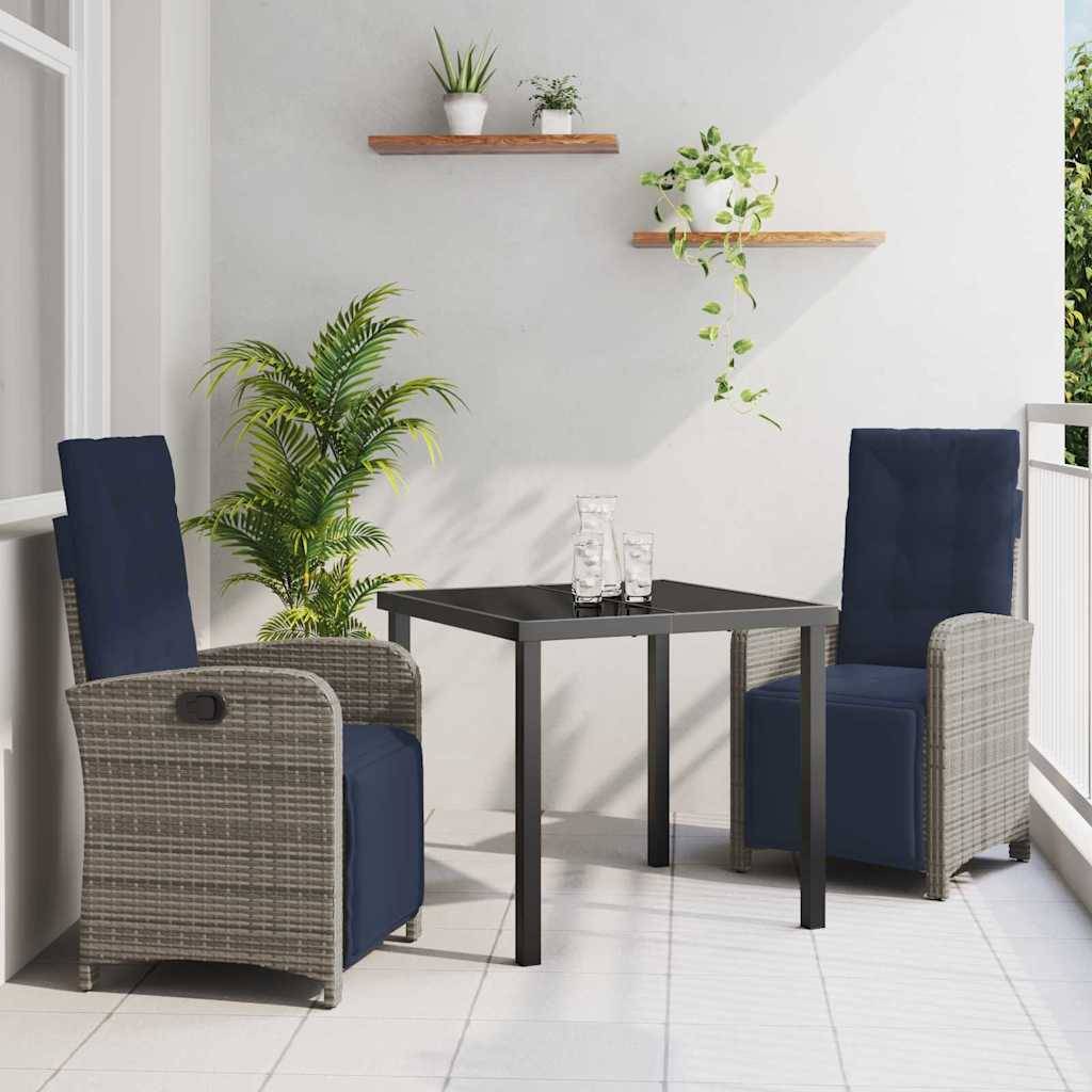 Ensemble de salle à manger pour jardin 3 pcs | Mobilier d'extérieur Gris polyrotin Maison Chic - Image 2