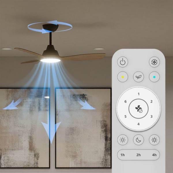 Philips - Ventilateur de Plafond - Plafonnier  - Philips - Olas - Pales fixes - Diametre 106 cm - Noir/Bois - LED intégrée + télécommande - Image 4
