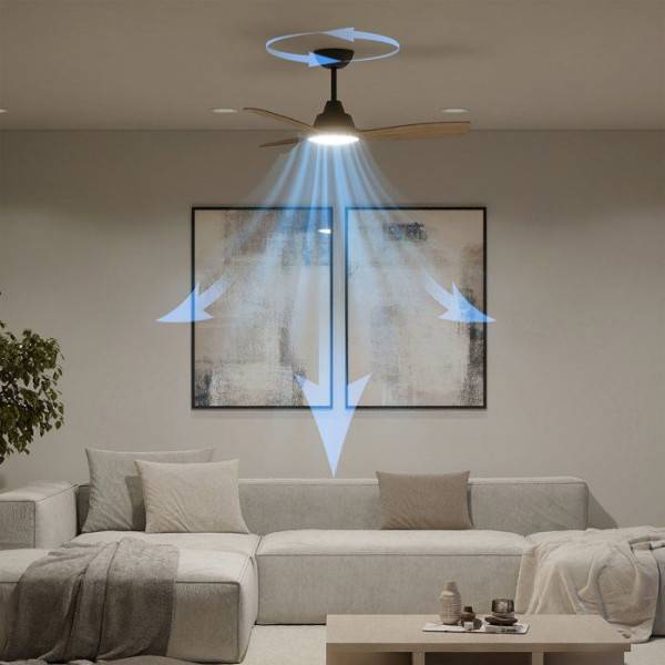 Philips - Ventilateur de Plafond - Plafonnier  - Philips - Olas - Pales fixes - Diametre 106 cm - Noir/Bois - LED intégrée + télécommande - Image 3