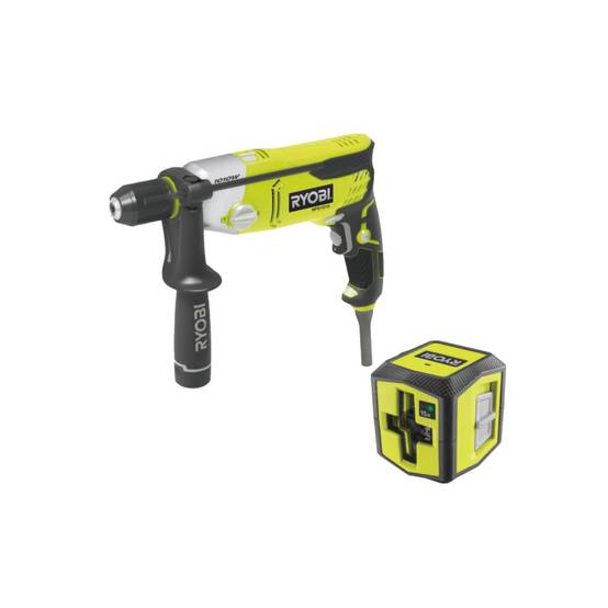 Ryobi - Pack RYOBI Perceuse à percussion - 1010W - RPD1010K - Laser croix verte - 15m de portée - RBCLLG1 - Image 1