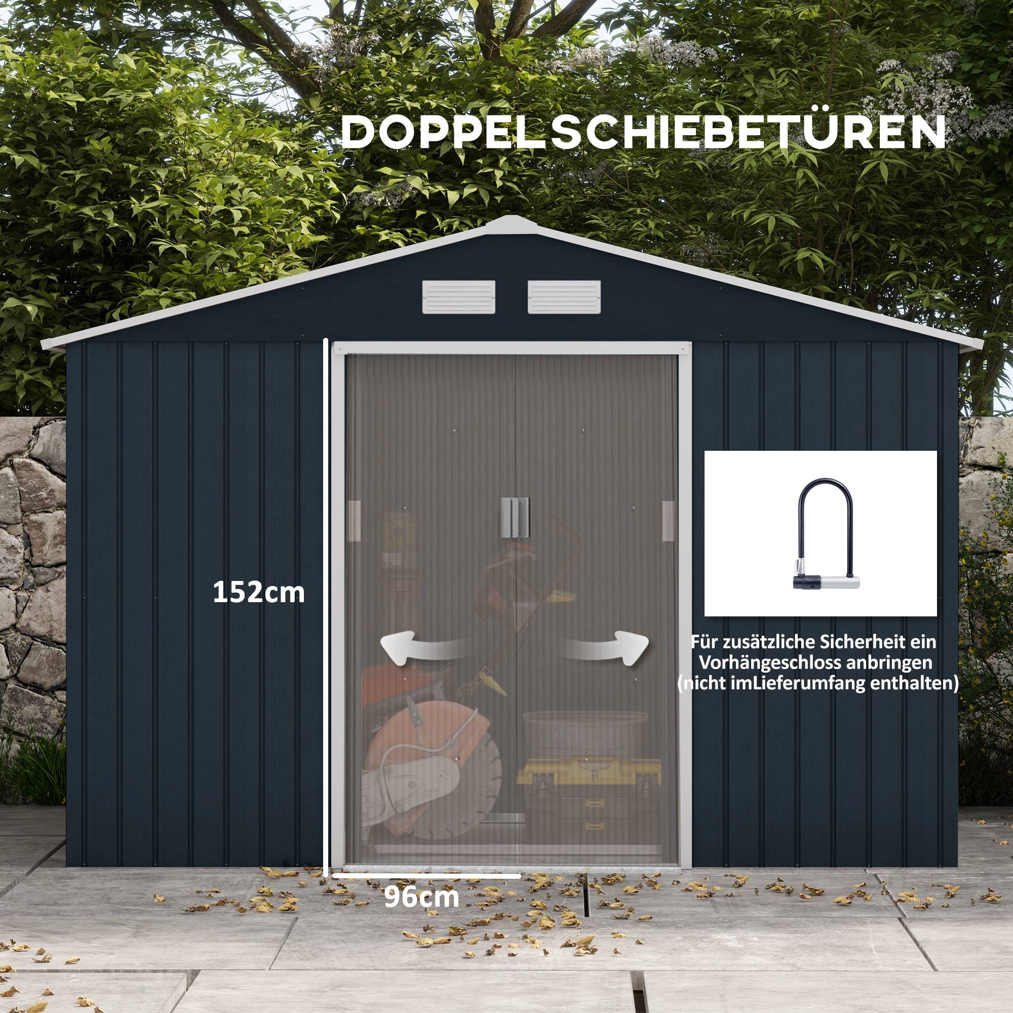 ComfortXL - Abri de jardin acier gris anthracite 277 x 195 x 192 cm pour outils avec portes coulissantes - ComfortXL Outdoor Living - Image 5