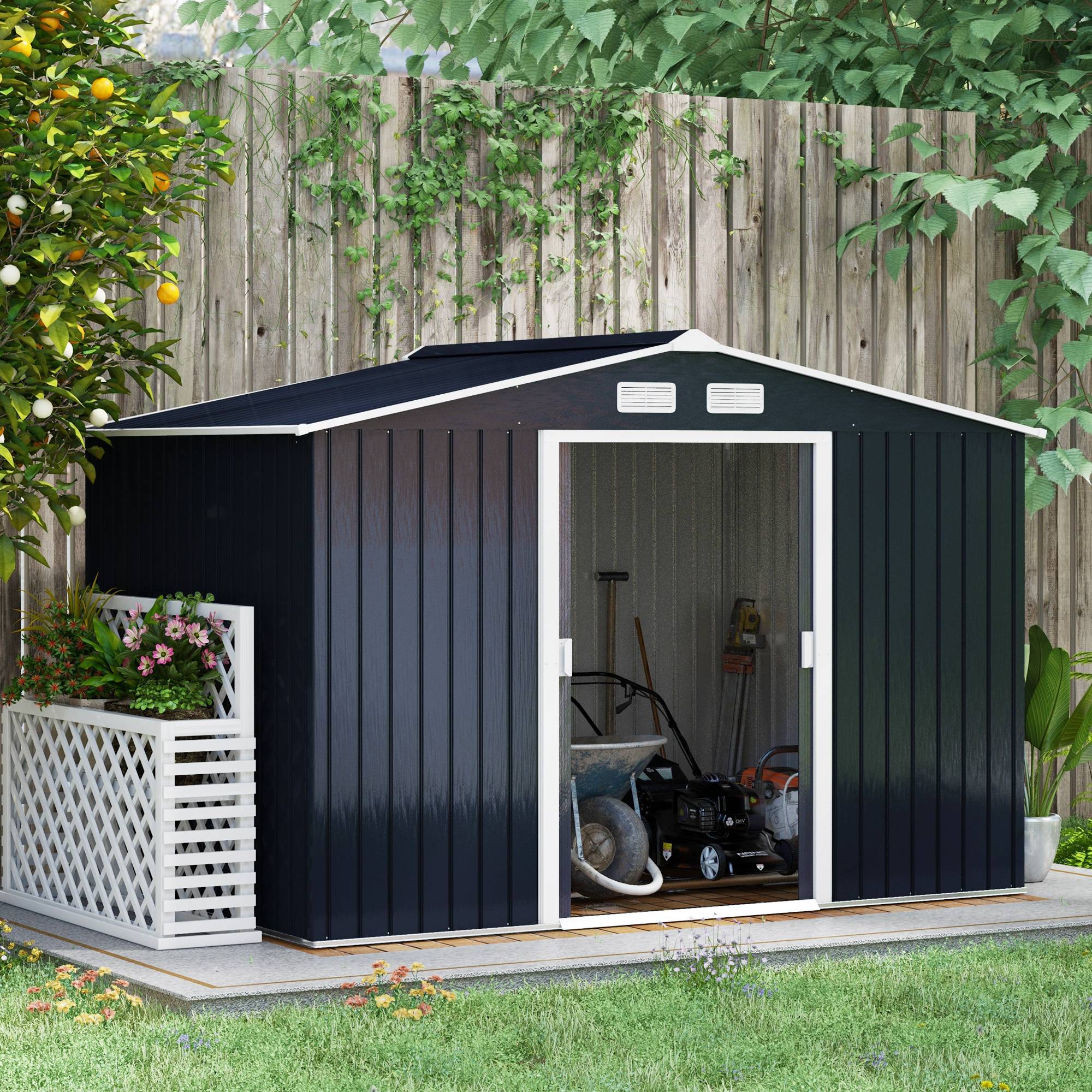 ComfortXL - Abri de jardin acier gris anthracite 277 x 195 x 192 cm pour outils avec portes coulissantes - ComfortXL Outdoor Living - Image 2