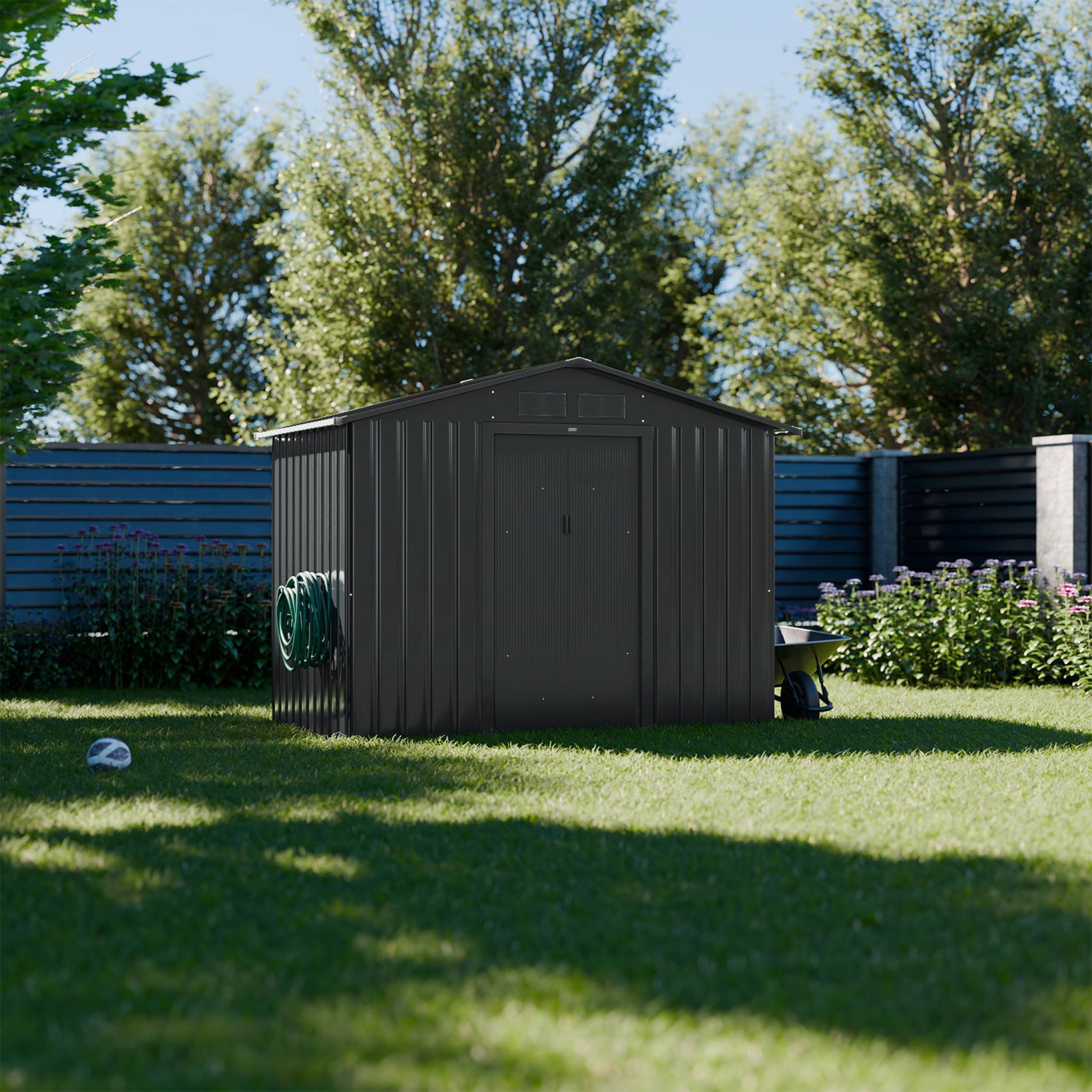sweeek - Abri de jardin en métal - Houtland. 2.71 m² anthracite - Cabane à outils avec double portes coulissantes. kit de fixation sol inclus. L 213 x | sweeek - Image 3