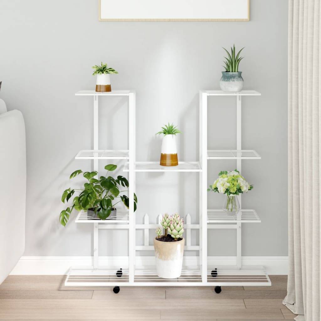 Porte-pots roulant en Fer Grande capacité pour Terrasse et Balcon Blanc 94.5x24.5x91.5 cm – ComfortXL Outdoor Living - Image 1