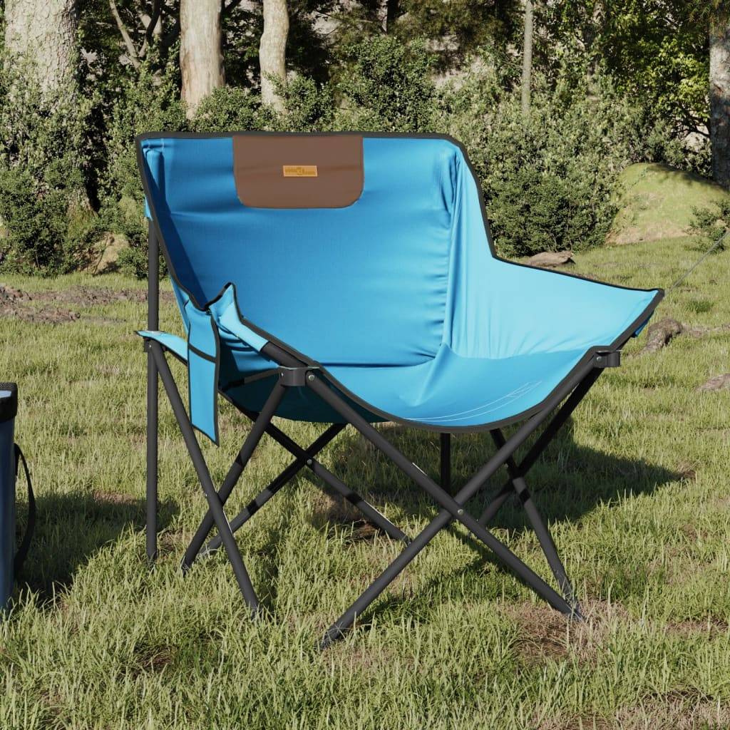 Lot de 2 Chaise de jardin | Chaise de camping avec poche pliable bleu vif - Image 2