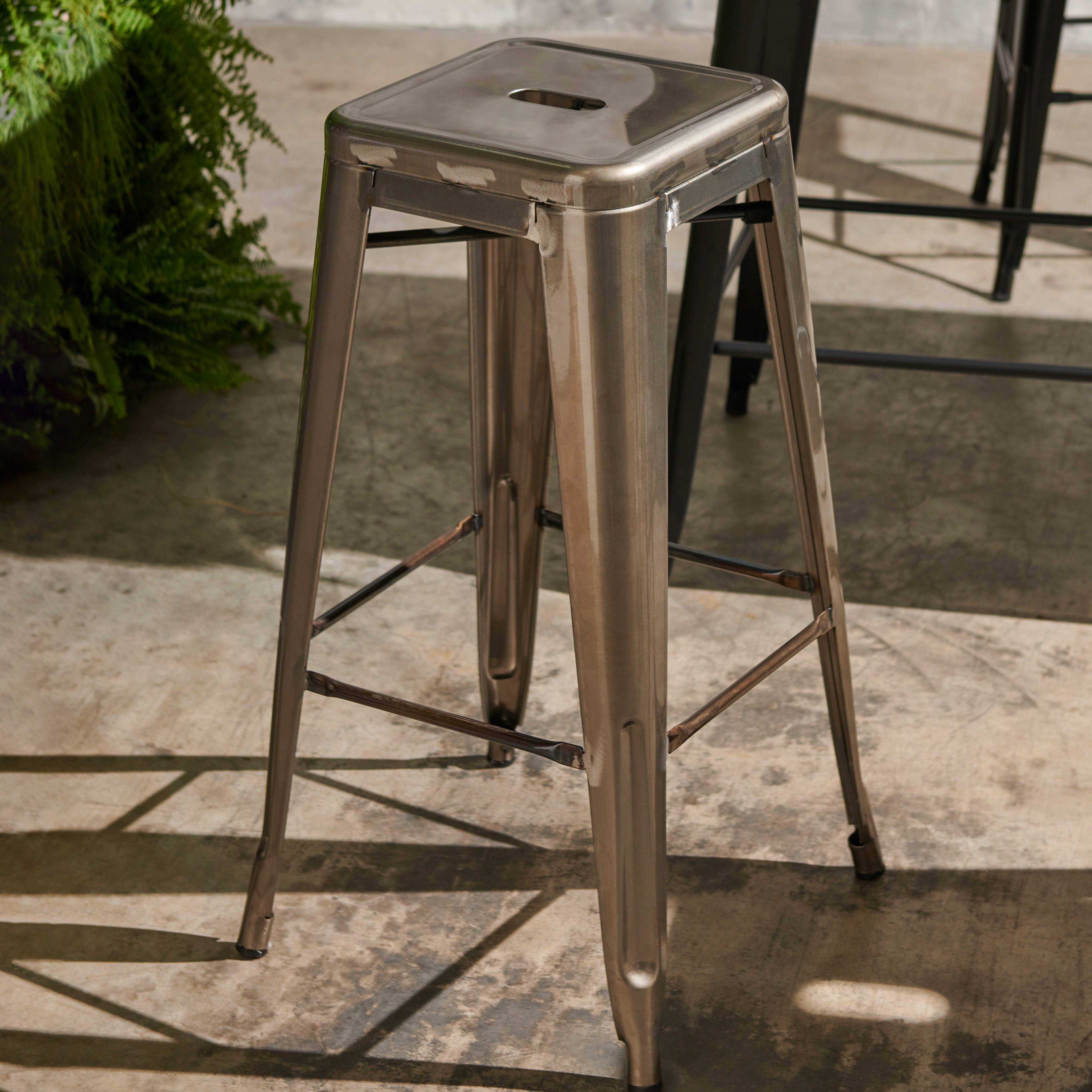 Oviala - Lot de 4 tabourets de bar en acier gris mat Indus - Oviala - Image 3