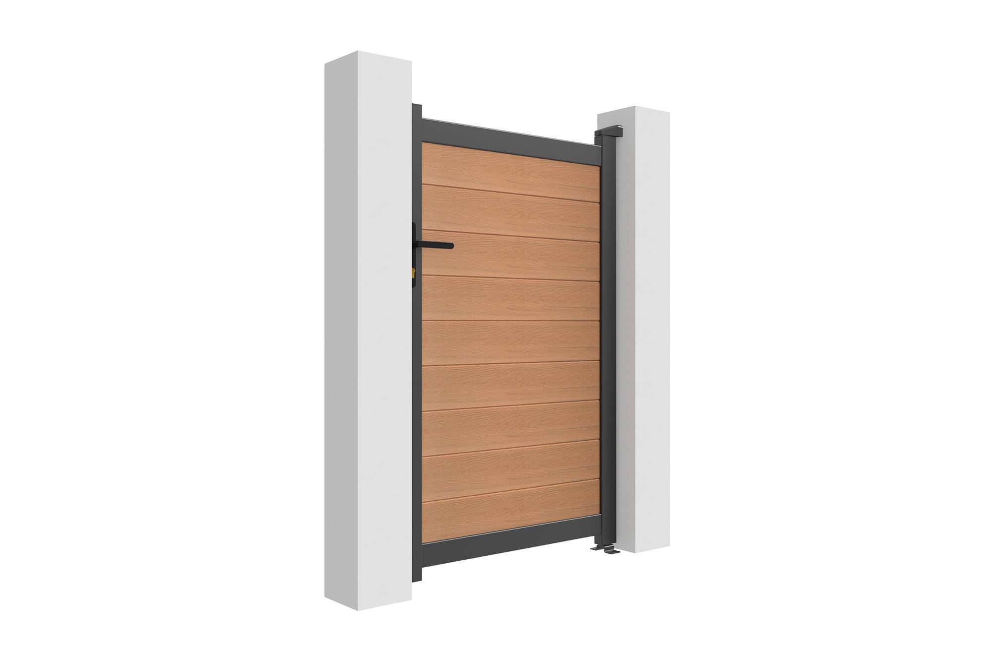 Casanoov Portillon bois composite 1m ATHOS H.160cm teck avec cadre aluminium + 2 poteaux EIFEL aluminium 15x15cm 140 x 350 cm Teck - Image 6