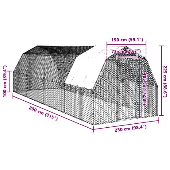 Volière poulailler 20 m² acier galvanisé avec bâche de toit pour jardin Argent – ComfortXL Outdoor Living - Image 8