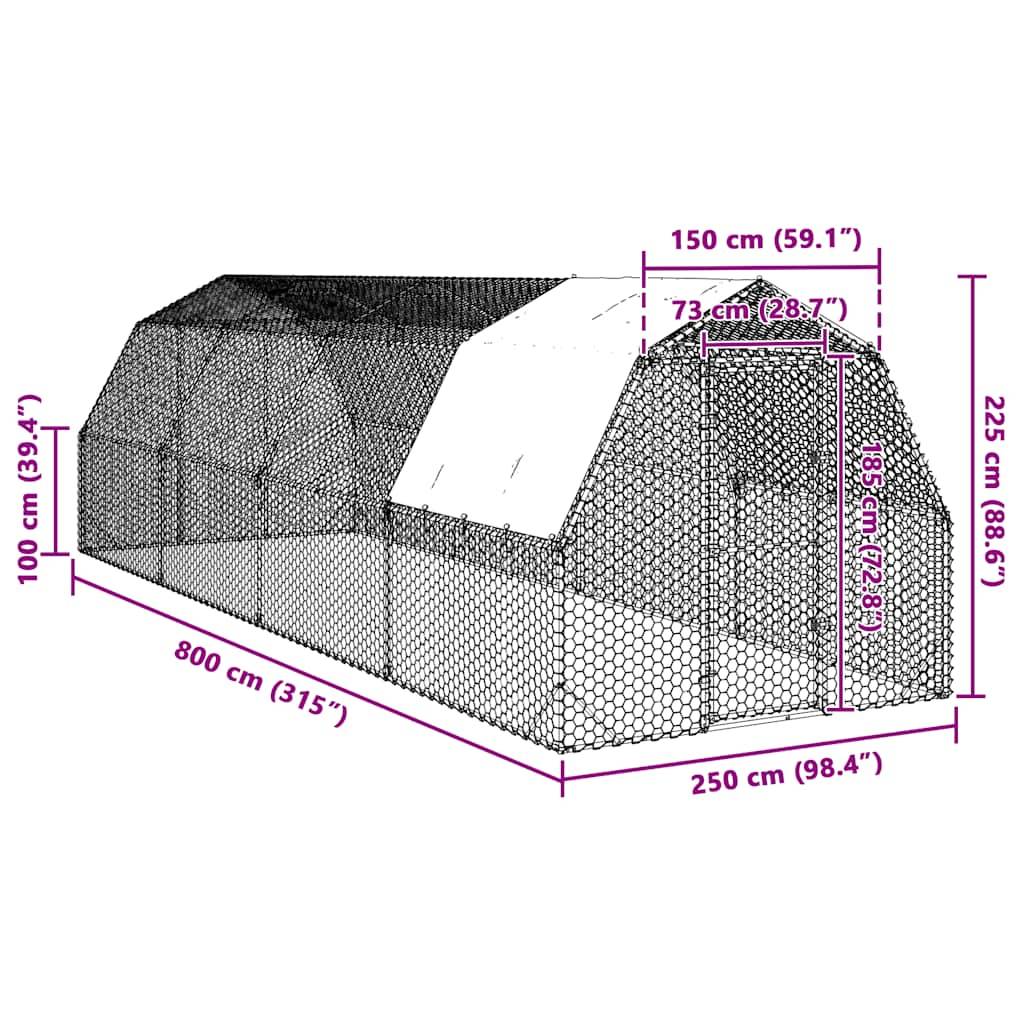 Volière poulailler 20 m² acier galvanisé avec bâche de toit pour jardin Argent – ComfortXL Outdoor Living - Image 8