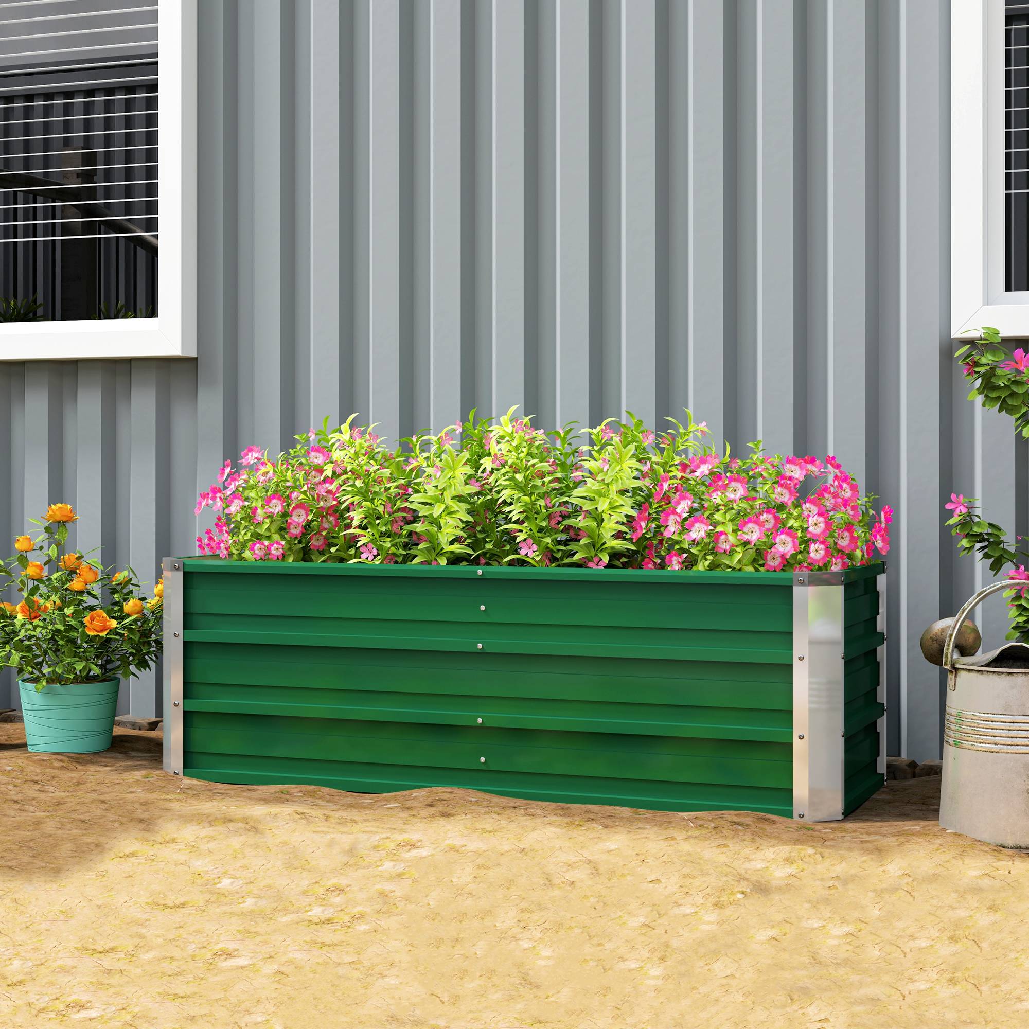 Sans Marque - Jardinière rectangulaire acier gants plantes fleurs terrasse balcon 125x47x40 cm vert - Image 4