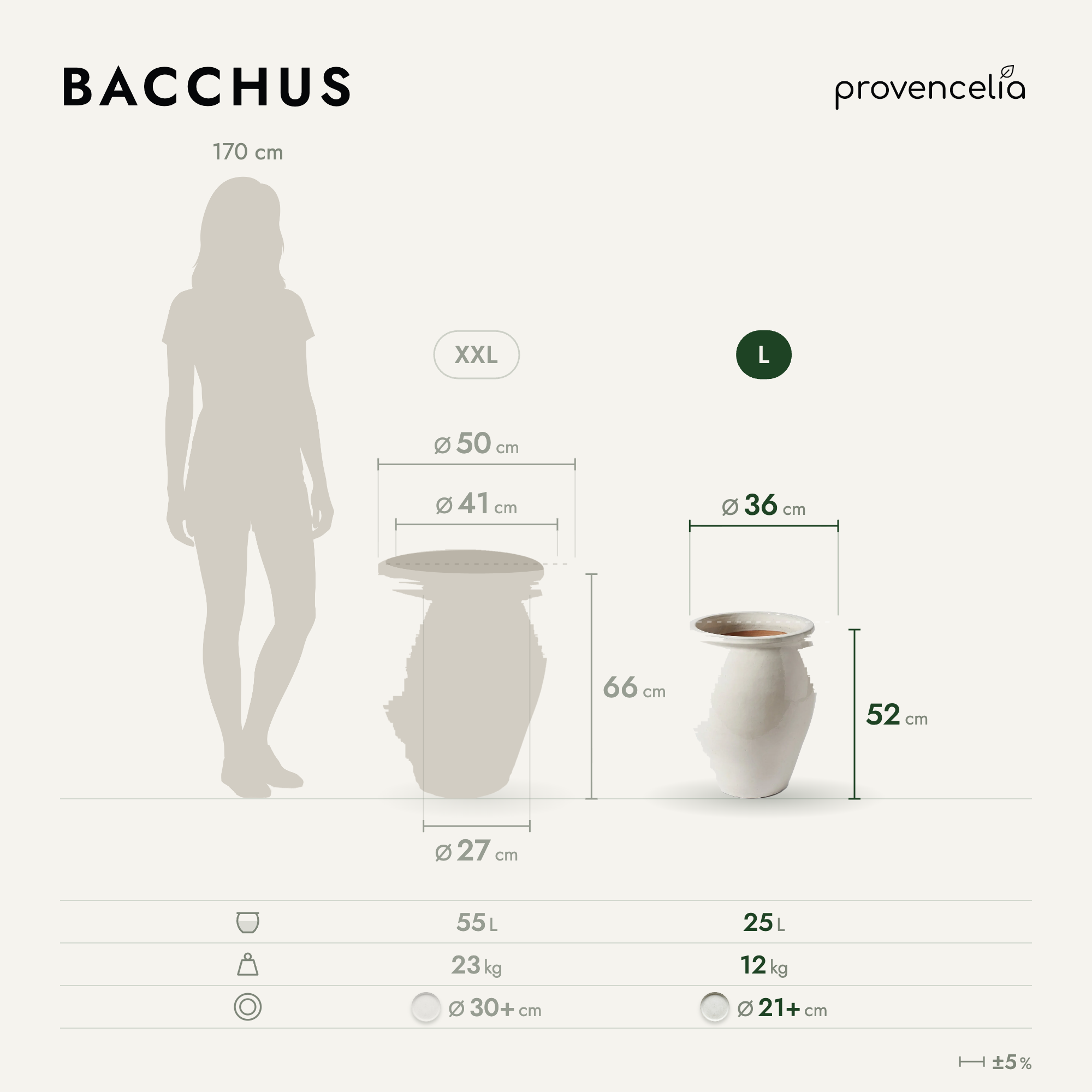 Provencelia - Pot BACCHUS 36x52cm crème - Image 2