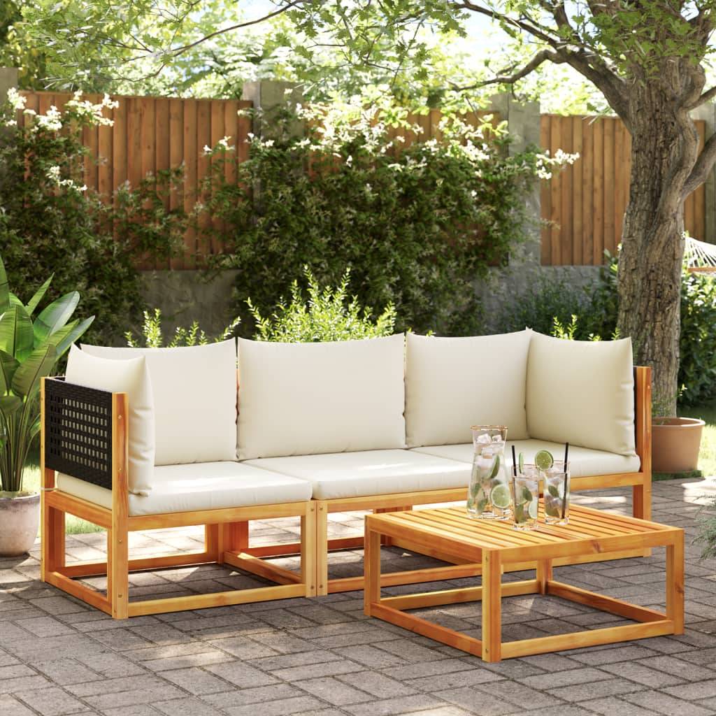 Ensemble de canapés de jardin | Canapé D'extérieur | Sofa De Jardin 3 pièces avec coussins en bois d'acacia et rotin Maison Chic - Image 2