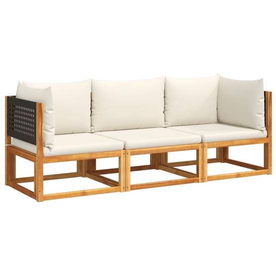 Ensemble de canapés de jardin | Canapé D'extérieur | Sofa De Jardin 3 pièces avec coussins en bois d'acacia et rotin Maison Chic - Image 1