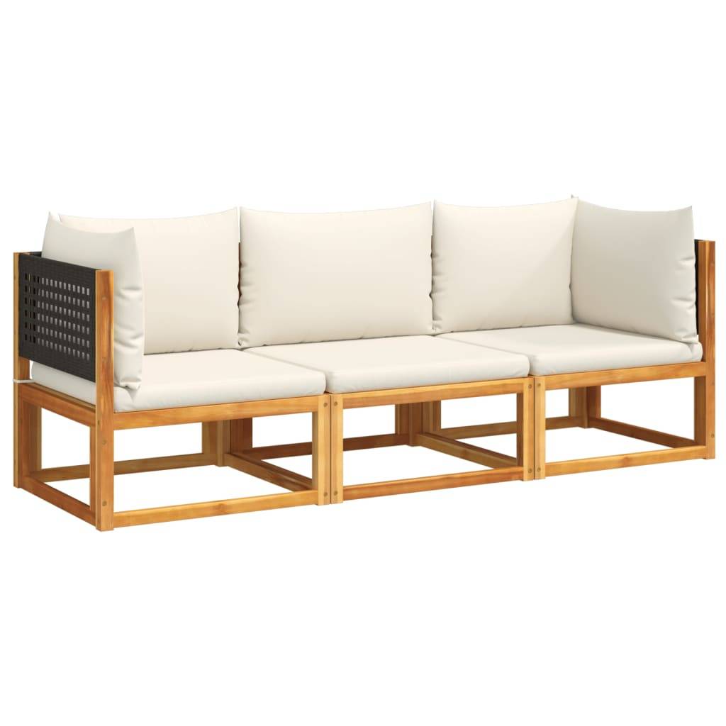 Ensemble de canapés de jardin | Canapé D'extérieur | Sofa De Jardin 3 pièces avec coussins en bois d'acacia et rotin Maison Chic - Image 1