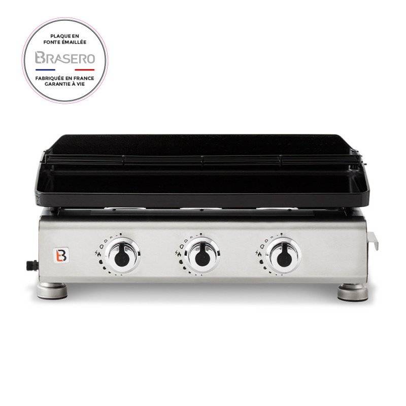 Brasero - Plancha au gaz brasero Silvia II G Inox - 3 brûleurs - 67 x 34 cm - Plaque en fonte fabriquée en France, Gris - Image 3