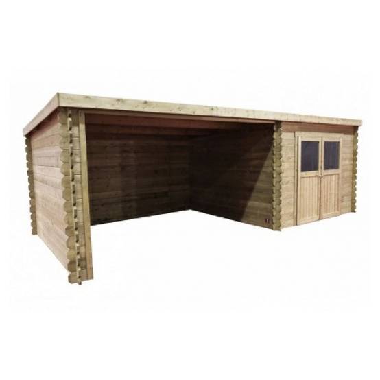 Abri de jardin Rohan en bois traité autoclave de 19,82m² avec terrasse couverte - Image 1