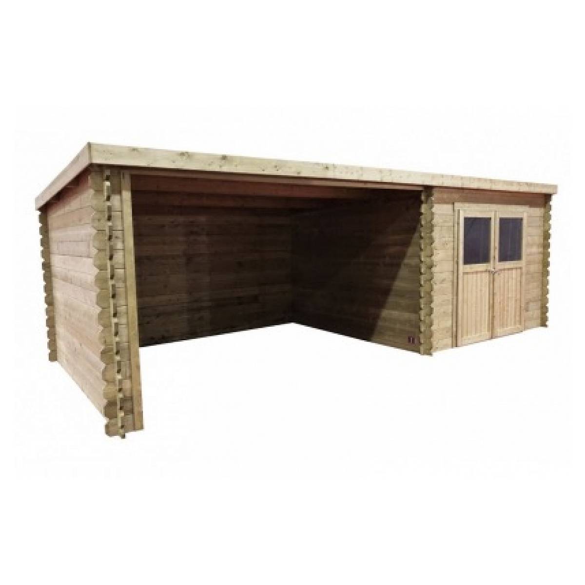 Abri de jardin Rohan en bois traité autoclave de 19,82m² avec terrasse couverte - Image 1