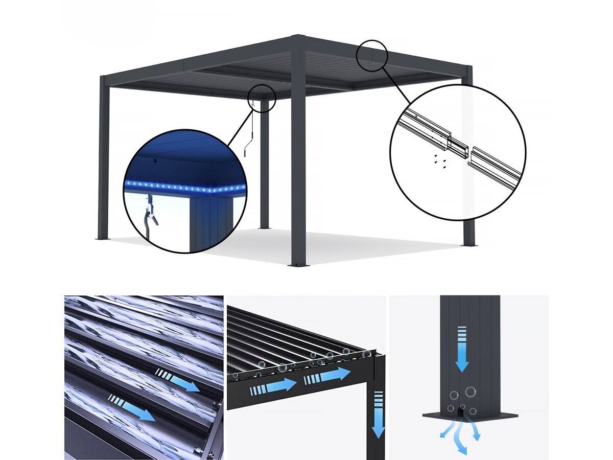 Habitat Et Jardin - Pergola Bioclimatique Avec Led "windsor Premium" En Aluminium 3 X 4 - Gris -habitat Et Jardin - Image 3
