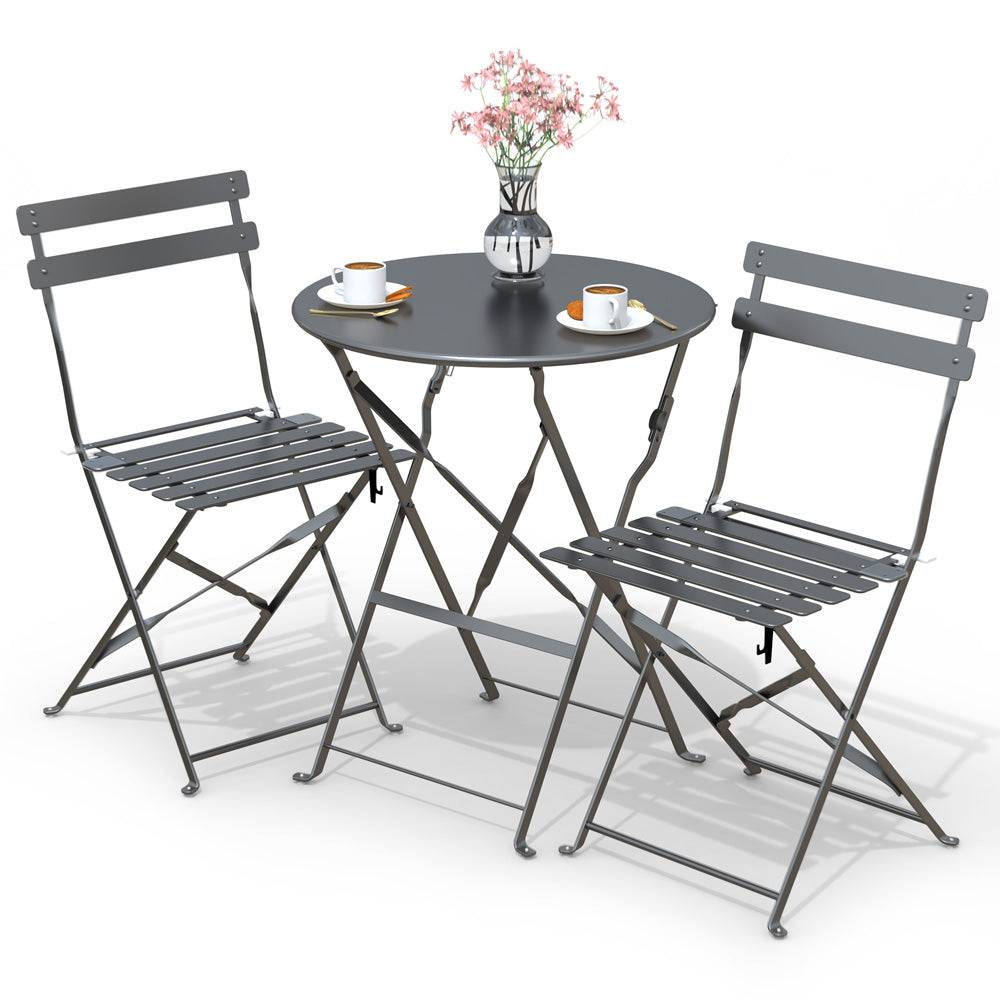 Vounot - Ensemble bistro extérieur 1 table 2 chaises acier gris - Image 1
