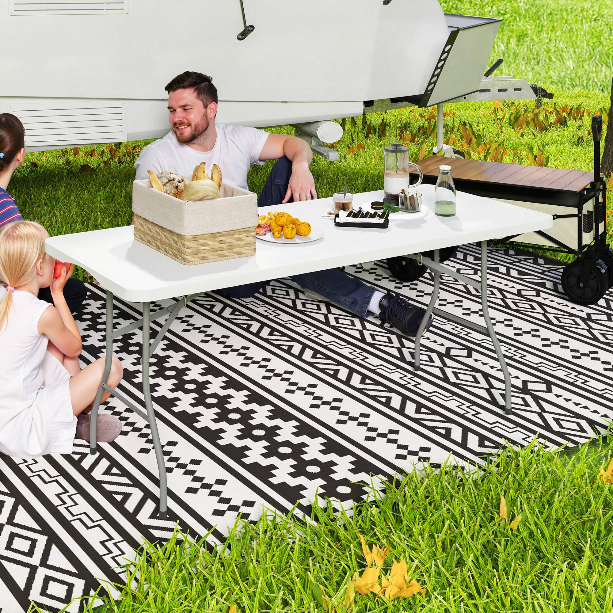 ComfortXL - Table pliante de camping HDPE métal jardin pique-nique transportable 180 x 74 cm blanc - ComfortXL Outdoor Living - Image 3