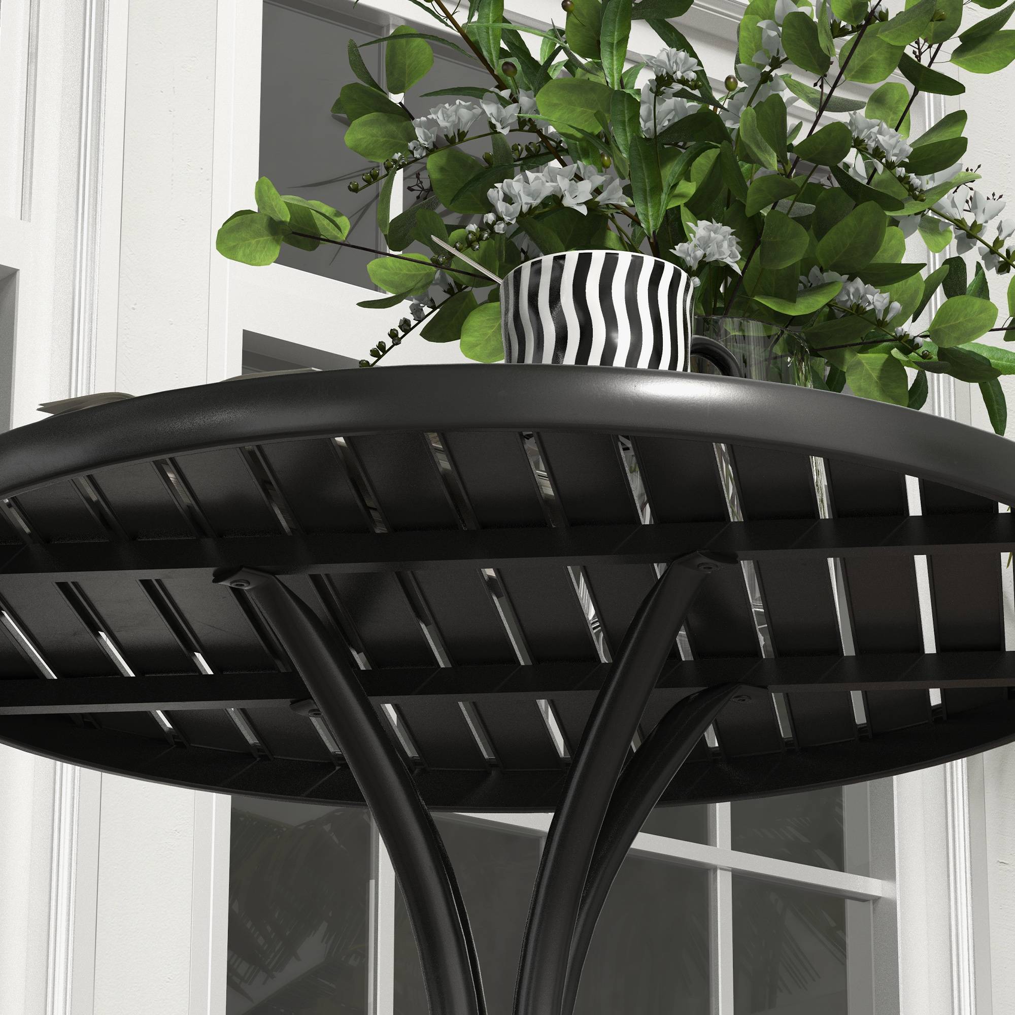 Sans Marque - Table de jardin ronde Ø66cm, table d'exterieur en acier galvanisé avec plateau à lattes pour terrasse, balcon, noir - Image 10