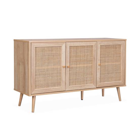 Buffet de rangement en cannage 120x39x70cm - Bohème - 2 niveaux. 3 portes. pieds scandinaves. buffet bas | sweeek - Image 2