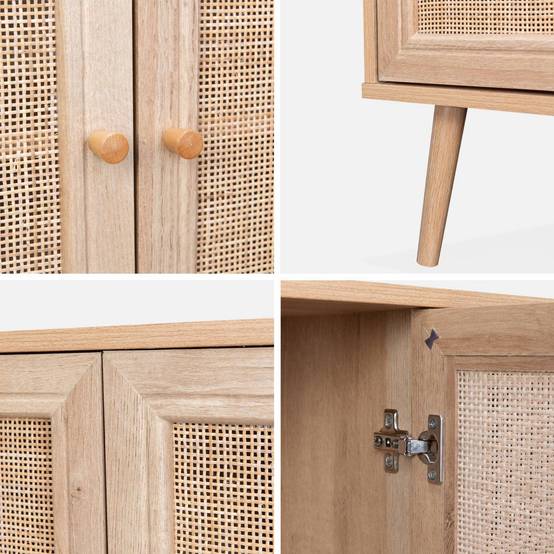 Buffet de rangement en cannage 120x39x70cm - Bohème - 2 niveaux. 3 portes. pieds scandinaves. buffet bas | sweeek - Image 7